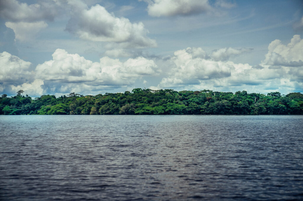 A photo of the Lake Mai Ndombe in the Congo Basin Rainforest, Democratic Republic of the Congo.